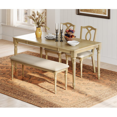 Dining Table Set - Includes One Dining Table, Two Upholstered Benches, Farmhouse Dining Set, Oak by Alcott Hill