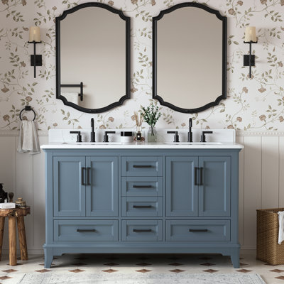 Meuble-lavabo double sur pied 61 po avec comptoir en quartz Rawsonville