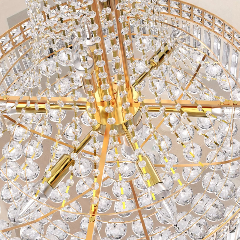 Luxueux escalier de salon avec lustre réglable en cristal, Doré