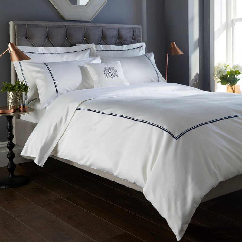 800 Thread Count Double Cord Embroidered Sateen Duvet Cover, Kingsize Duvet Cover, Navy