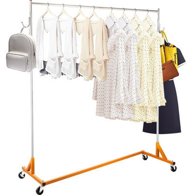 Porte-vêtements à roulettes à hauteur réglable de qualité industrielle avec roulettes verrouillables et crochets latéraux pour usage commercial et domestique