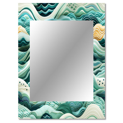 Coastal Chevron Green Waves Pattern - Coastal Wall Mirror, Green Decorative Mirror, Printed Metal Art