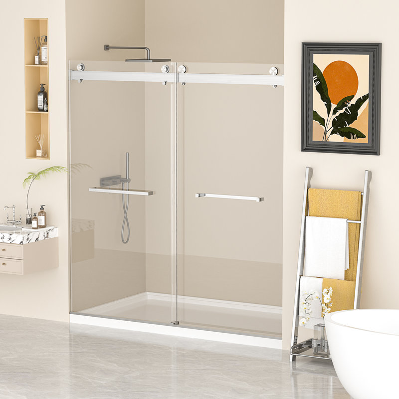 68"-72"W x 76"H Frameless Double Sliding Soft-Close Shower Door with 3/8" SGCC Tempered Glass,304 Stainless Steel Hardware