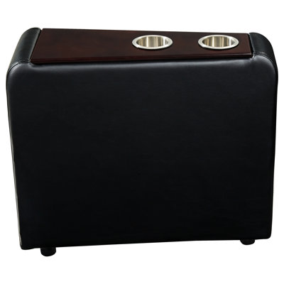 Console en similicuir noir pour cinéma maison avec porte-gobelets encastrés et mousse à mémoire de forme, deux porte-gobelets revêtus de 23,61 pouces de hauteur, primaire et moderne, cadre contemporain, cadre en mousse