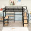 Lit mezzanine en métal avec bureau intégré et tablettes de rangement