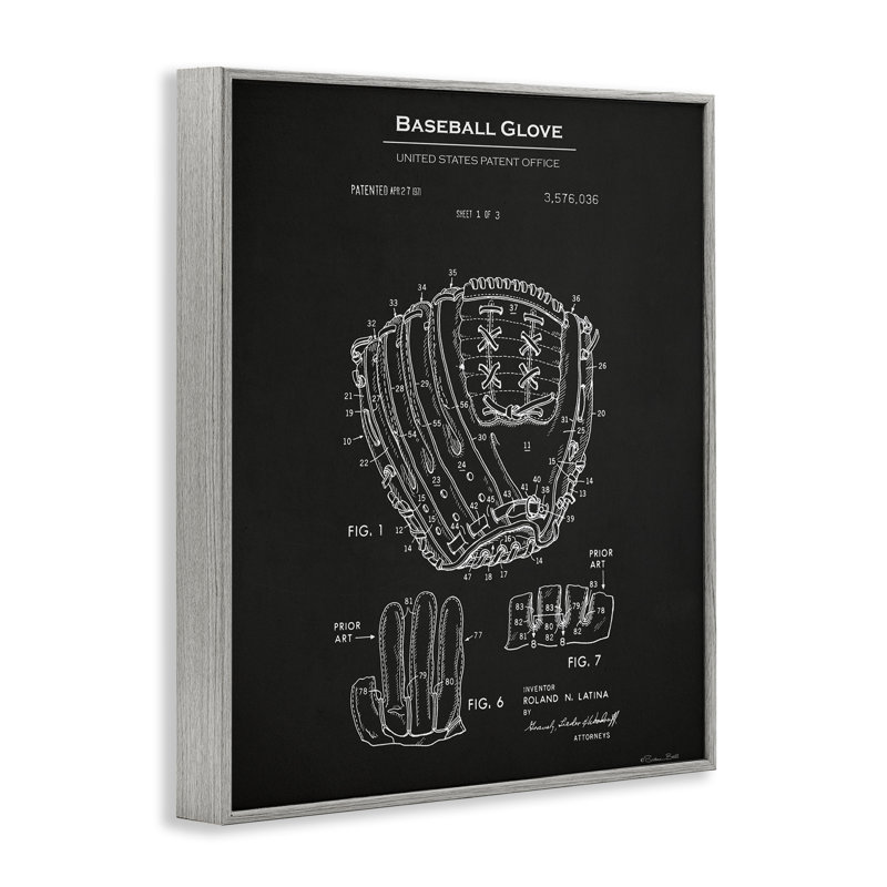 Art de giclée encadrée de gant de baseball par Susan Ball, Gris, H 30 po x l 24 po