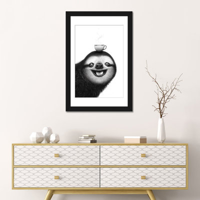 «Sloth With Cappuccino», reproduction d'art sur papier encadré