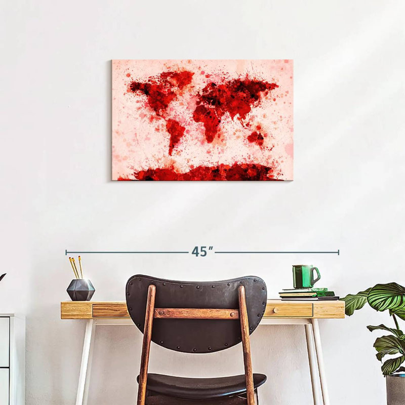 Éclaboussures de peinture sur la carte du monde Aliaz - rouge, H 20 po x l 30 po