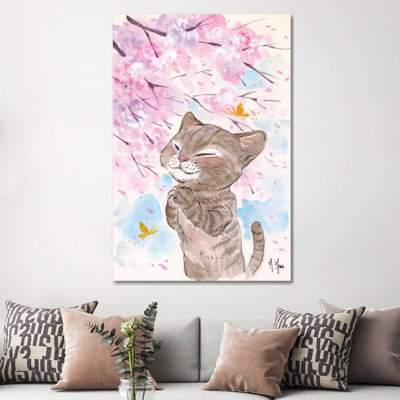 Cherry Blossom Wishes - Cat by Martin Hsu - Painting on Canvas