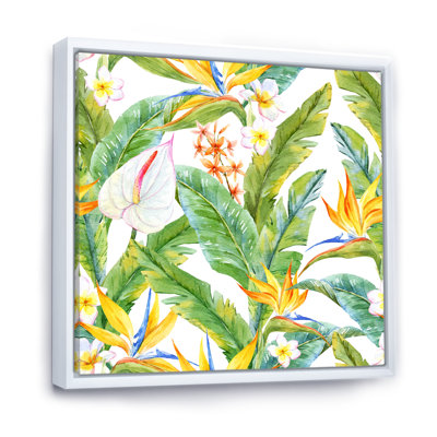 Feuillage tropical et fleurs jaunes II - peinture sur toile