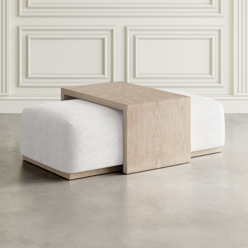 Repose-pieds rembourré avec roues et plateau de table Babs, Gris délavé