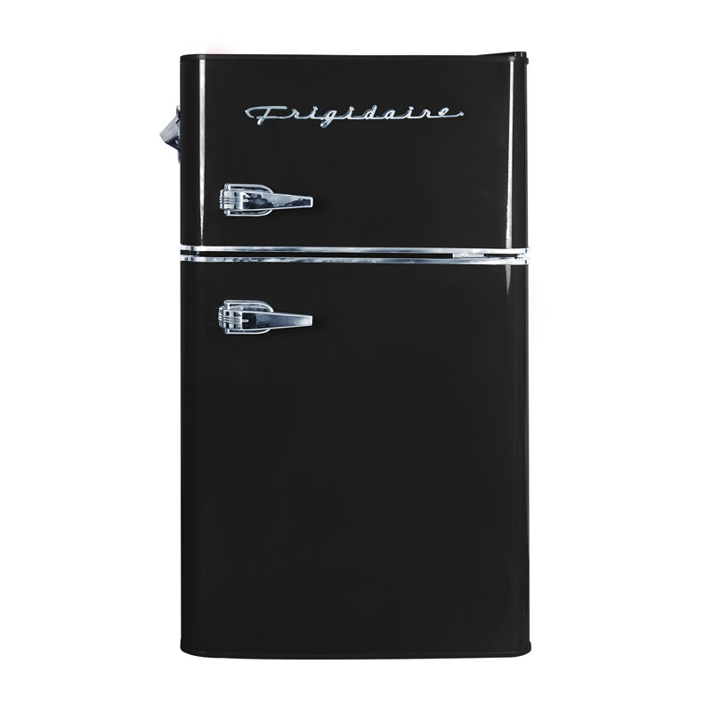 Compact Black Retro Freestanding Refrigerator-Freezer with Side Bottle Opener