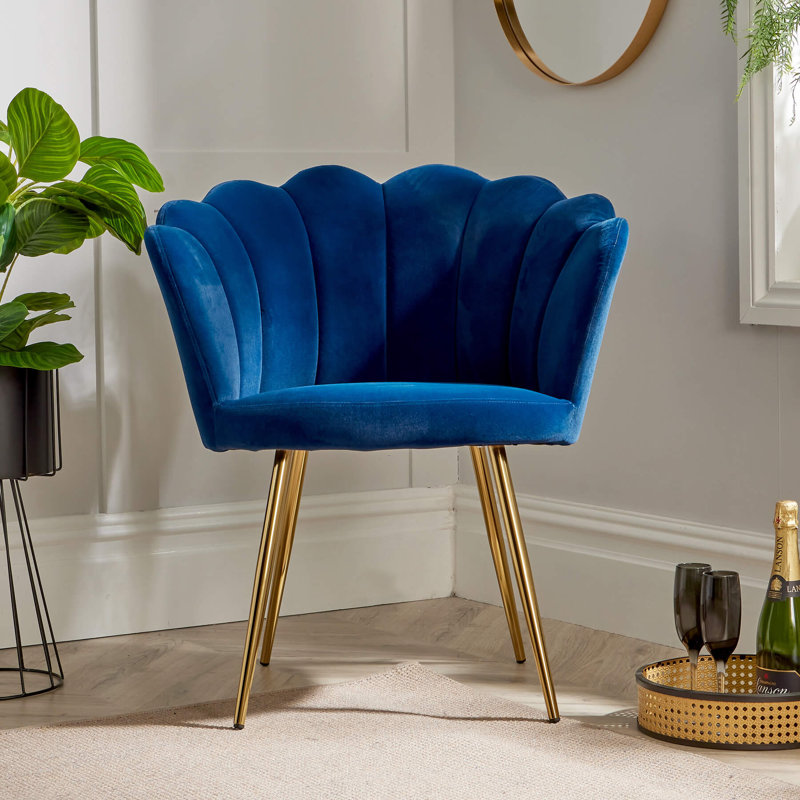 Bruning Scallop Velvet Barrel Accent Chair, Blue