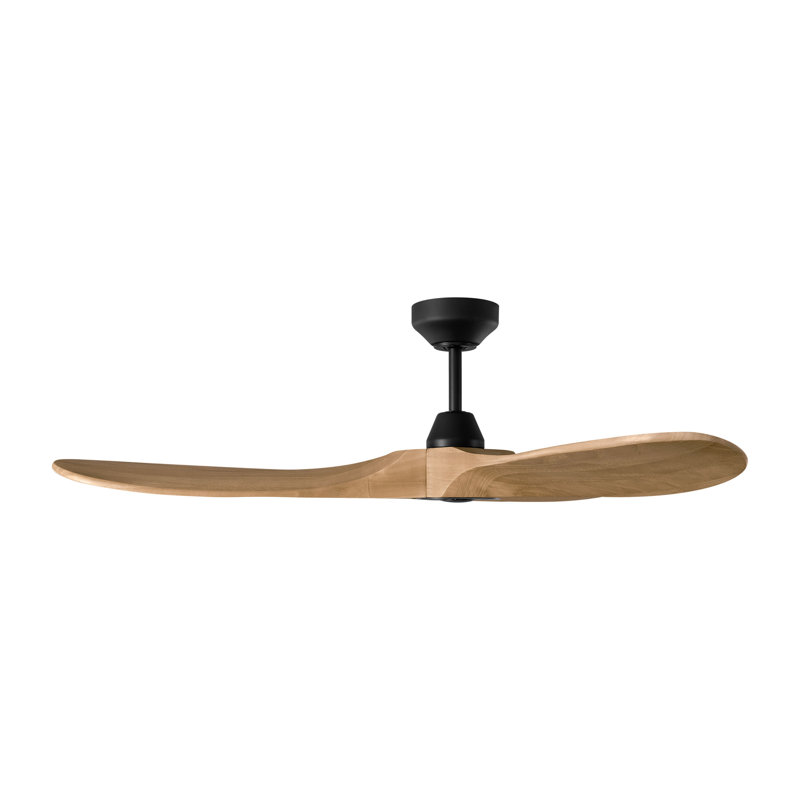 Smart Downrod Ceiling Fan, Natural Honey, Matte Black, 11.68" H x 52" W x 52" D