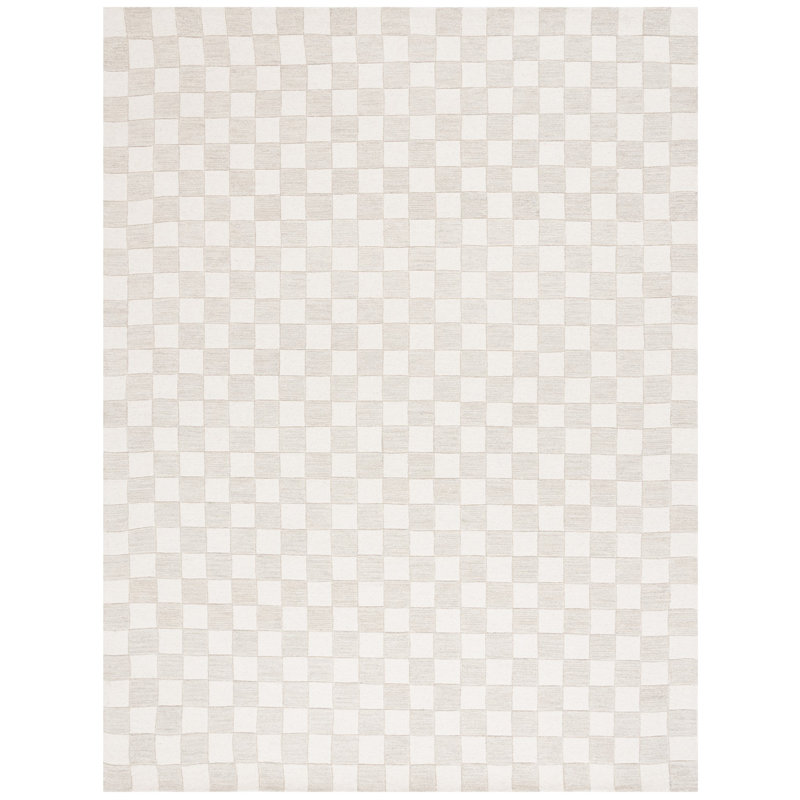 Tapis à carreaux en laine / coton touffeté à la main de couleur beige / ivoire MSR4760 Martha Stewart, Rectangle 4 pi x 6 pi