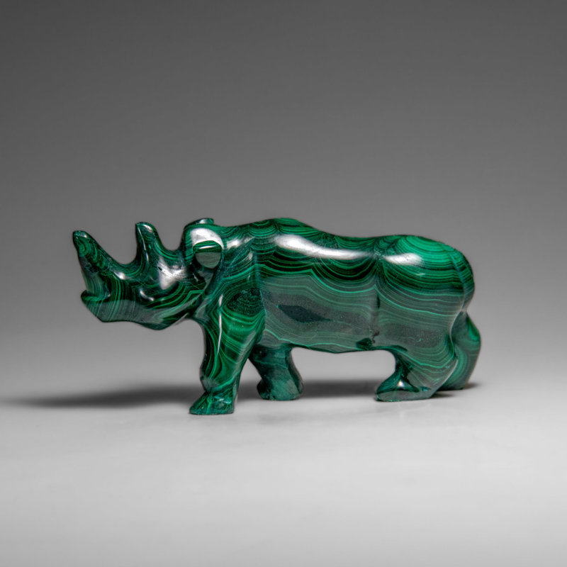 Genuine Polished Malachite Rhino Carving (333.2 Grams)