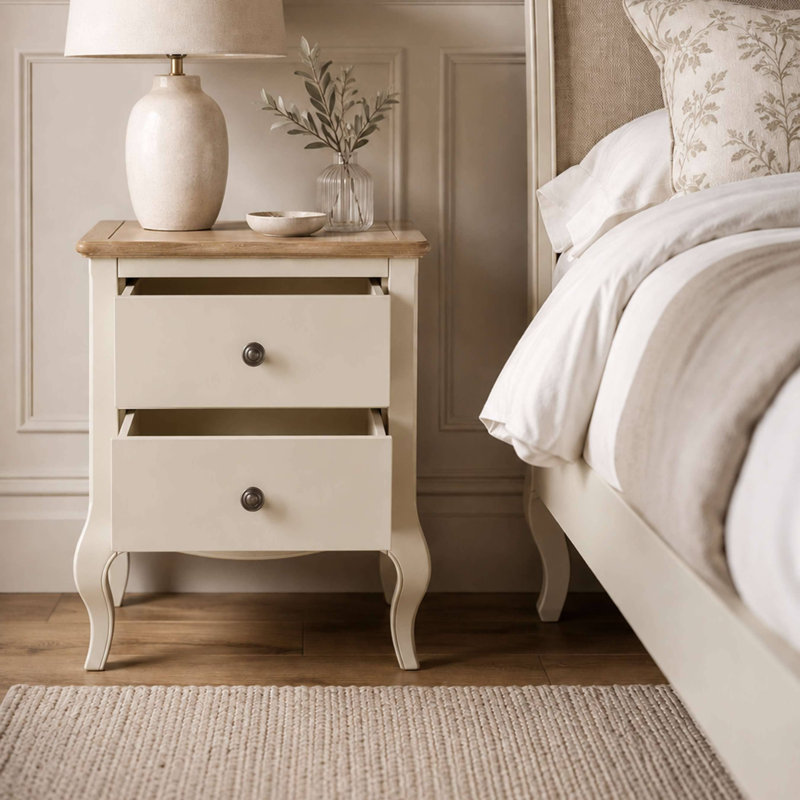Harrison 48 cm W Bedside Table, Ivory/Limed Oak