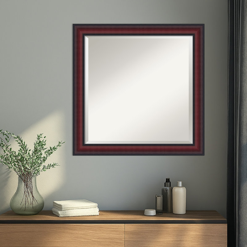 Dalat Beveled Framed Wall Mirror, 23.75" x 23.75", Cherry