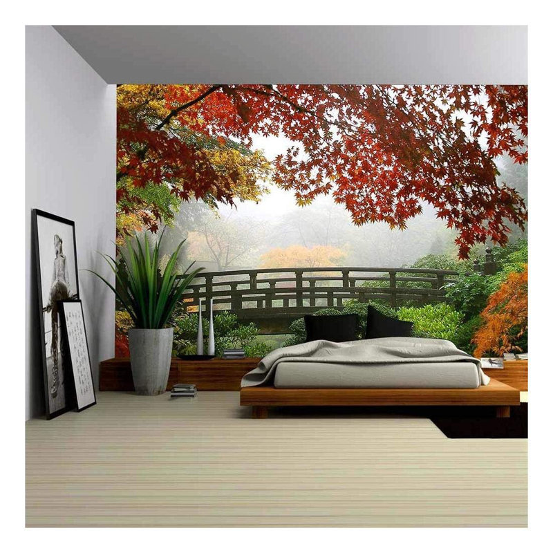 Murale à peindre Misty Fall Morning in Portland's Japanese Gardens, L 100 po x l 144 po
