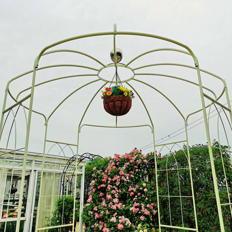 Pavillon de jardin en métal en forme de cage de pergola en forme de cage à oiseaux 81,7 po x 114,2 po, Blanc, crème