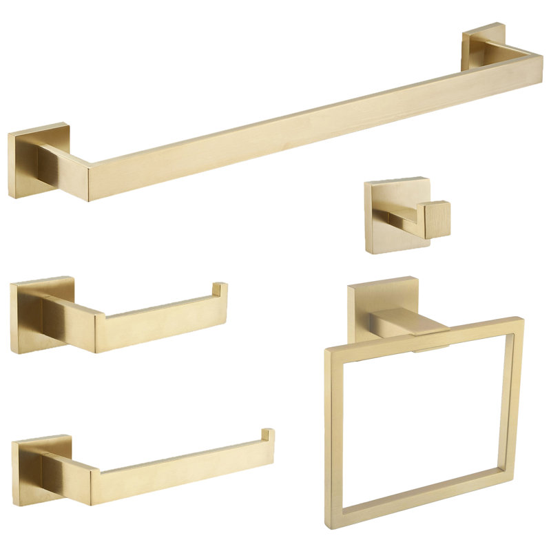 Bath Hardware Set 5-Piece Towel Bar, Toilet Paper Holder Towel Ring Towel Hook Bathroom Accessories Set In Brushed Gold