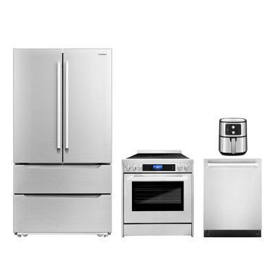 4 Piece Kitchen Appliance Package with 5.5L Electric Hot Air Fryer 30"" Freestanding Electric Range 24"" Built-in Fully Integrated Dishwasher, &  French -  Cosmo, COS-4PKG-525