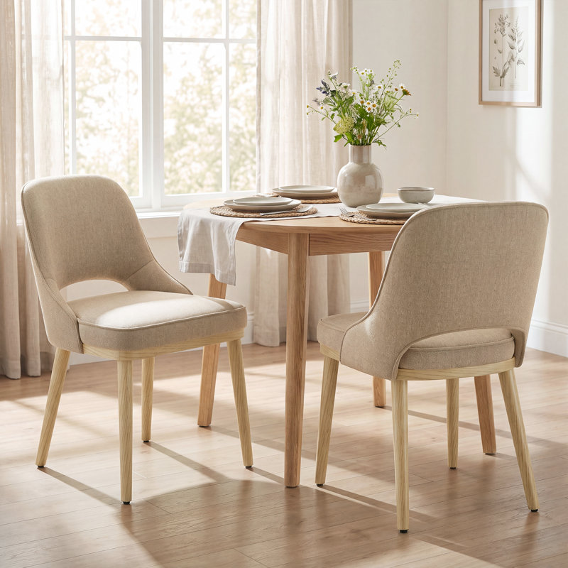 Chenille Upholstered Dining Chair With Solid Wood Legs, 2, Camel