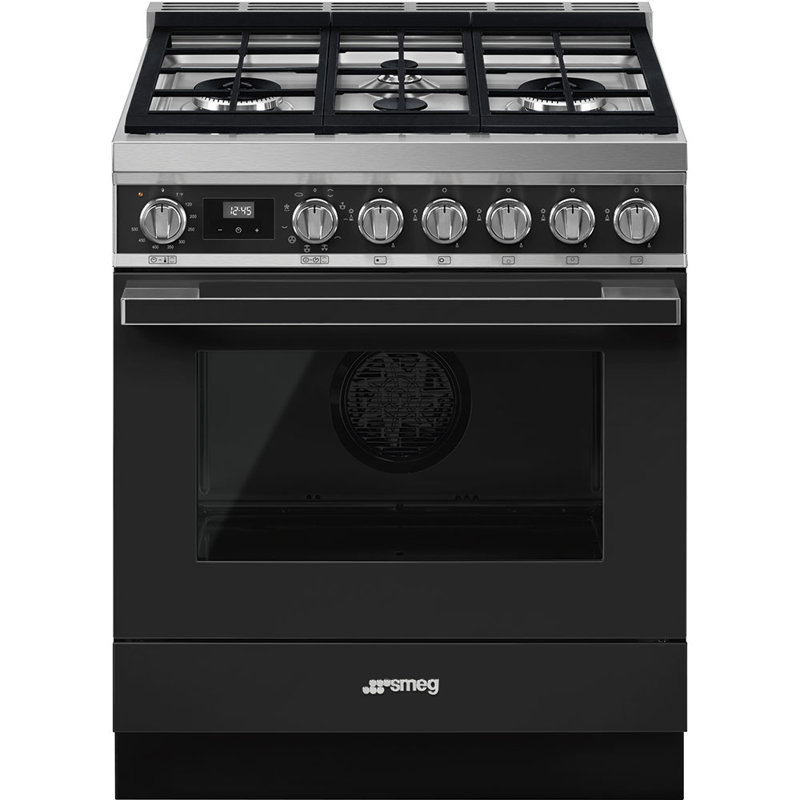 SMEG Portofino 30" 3.6 cu ft. Freestanding Dual Fuel Range, Matte Black