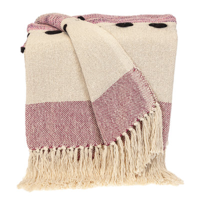 HomeRoots 50" X 60" Ivory Woven Cotton Striped Throw Blanket with Tassels
