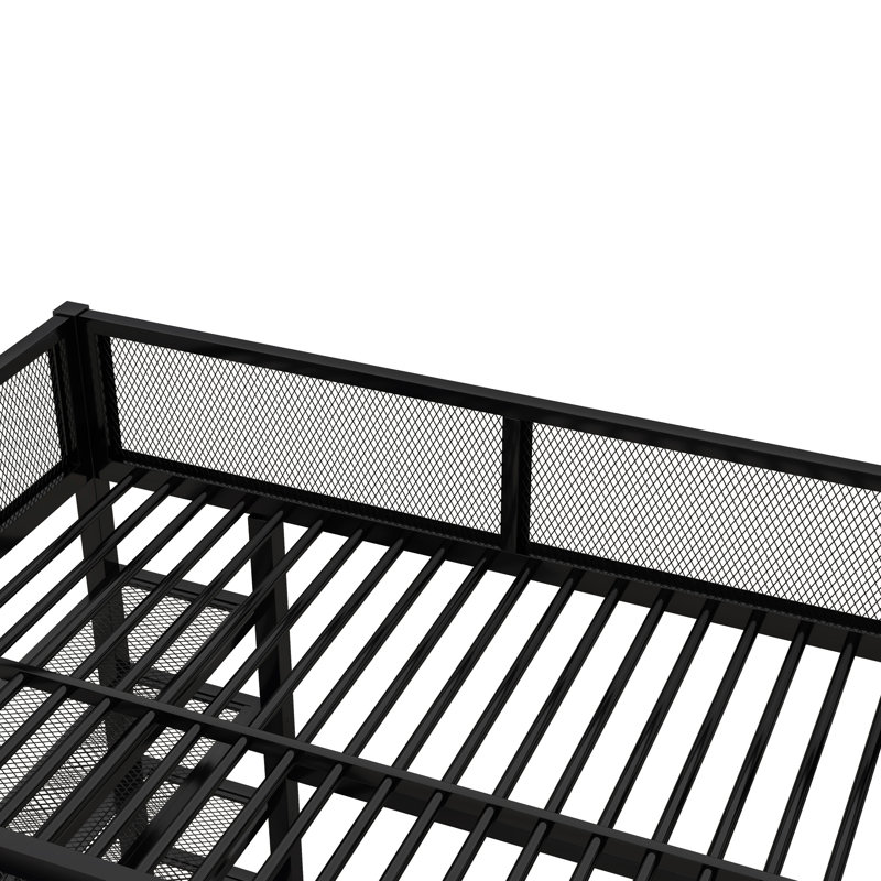 Lit mezzanine en métal noir avec rangement spacieux - 20 lattes robustes, poste de travail créatif, sommeil confortable, 4 tablettes pleine grandeur et rangement, construction pour la chambre à coucher, aucune fondation nécessaire
