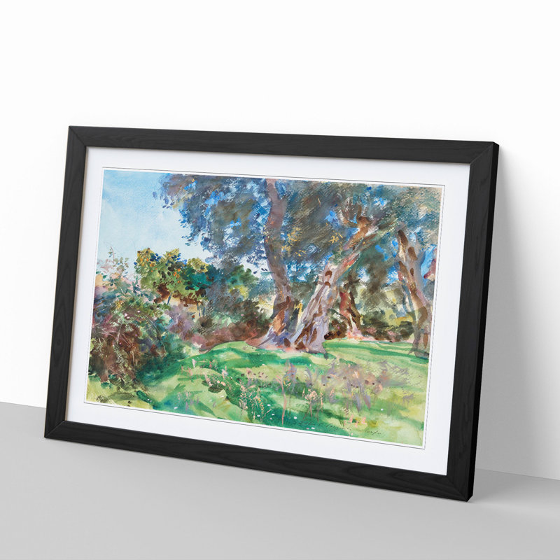 Olive Trees by John Singer Sargent - Picture Frame Painting, 48cm H x 65cm W x 2cm D, Black Framed