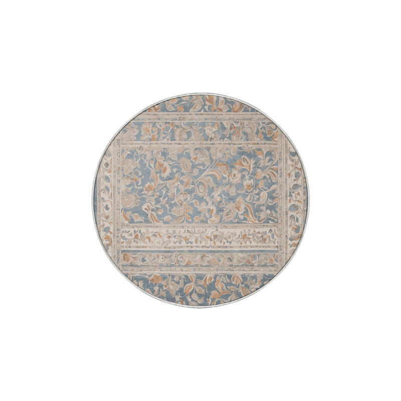 Machine Washable Beige Area Rug, Round 4'