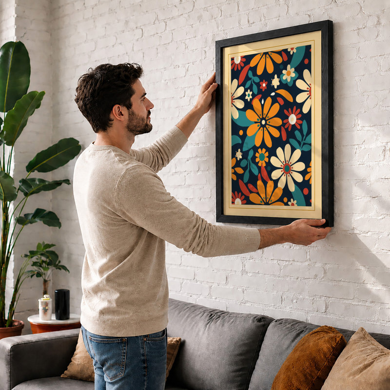 Geometric Bloom Pattern Mid-Century - Framed Print, Unframed, A4 - 29.7 x 21.0 cm
