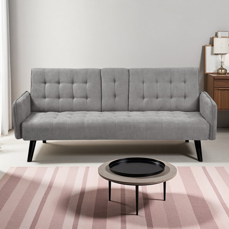 Canapé-lit 72 po - Dossier convertible pliant en lit double avec porte-gobelet et table rabattable, Gris