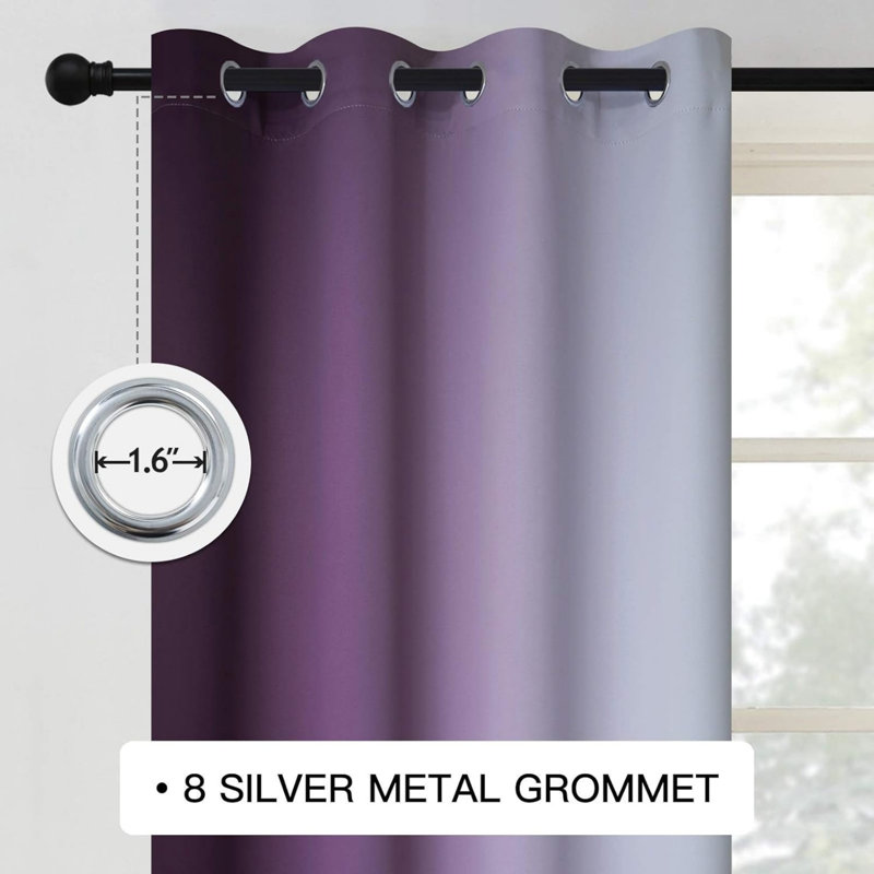 Room Darkening Curtains, Purple and Greyish White Gradient Drapes Curtains,2 Panels,52 x 63 inches