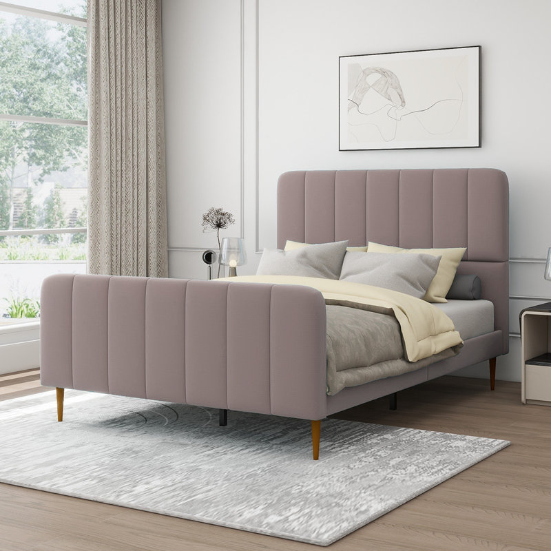 Lit plateforme tapissier Sarosh, Double, Mauve