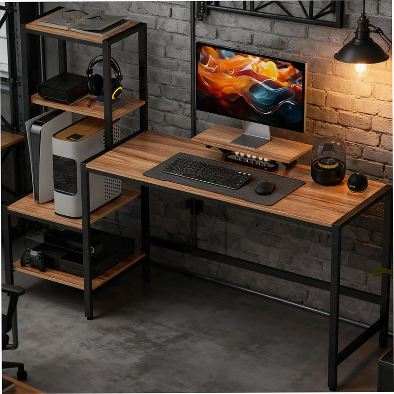 Bureau d'écriture industriel, bureau d'ordinateur avec tablette à 4 niveaux, H 49,2 po x l 66,9 po x P 18,9 po