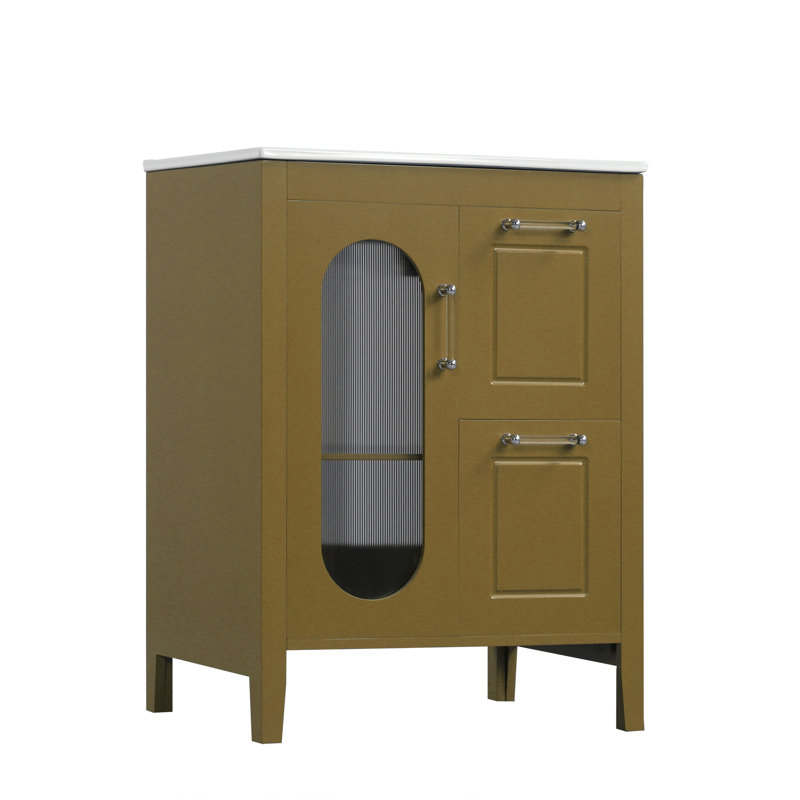 Meuble-lavabo simple 24 po avec comptoir en céramique 24 po, Brun