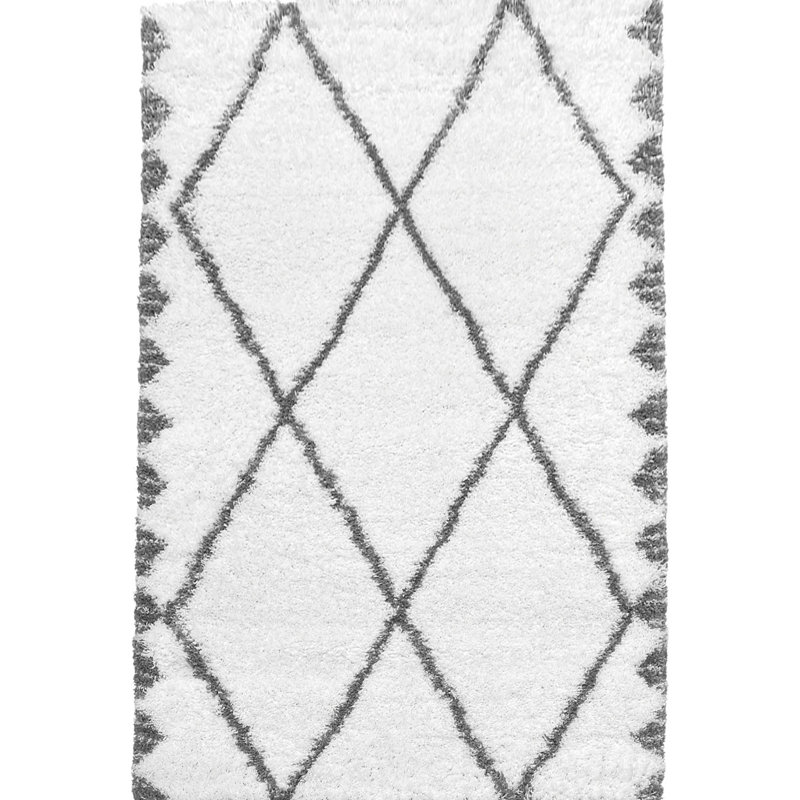 Tapis luxueux, 100% polypropylène, 4,0 x 5,9 pi | 2 500 g / m², hauteur des poils: 2,0 po | Design élégant blanc et gris, facile à nettoyer avec aspirateur, idéal pour le salon et la chambre à coucher, doux et durable