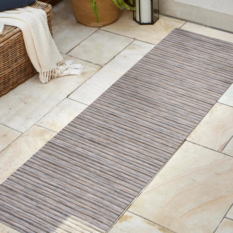 Amold Modern Farmhouse Pinstripe Dark Gray/Blue Indoor/Outdoor Rug, Runner 2'2" x 8'