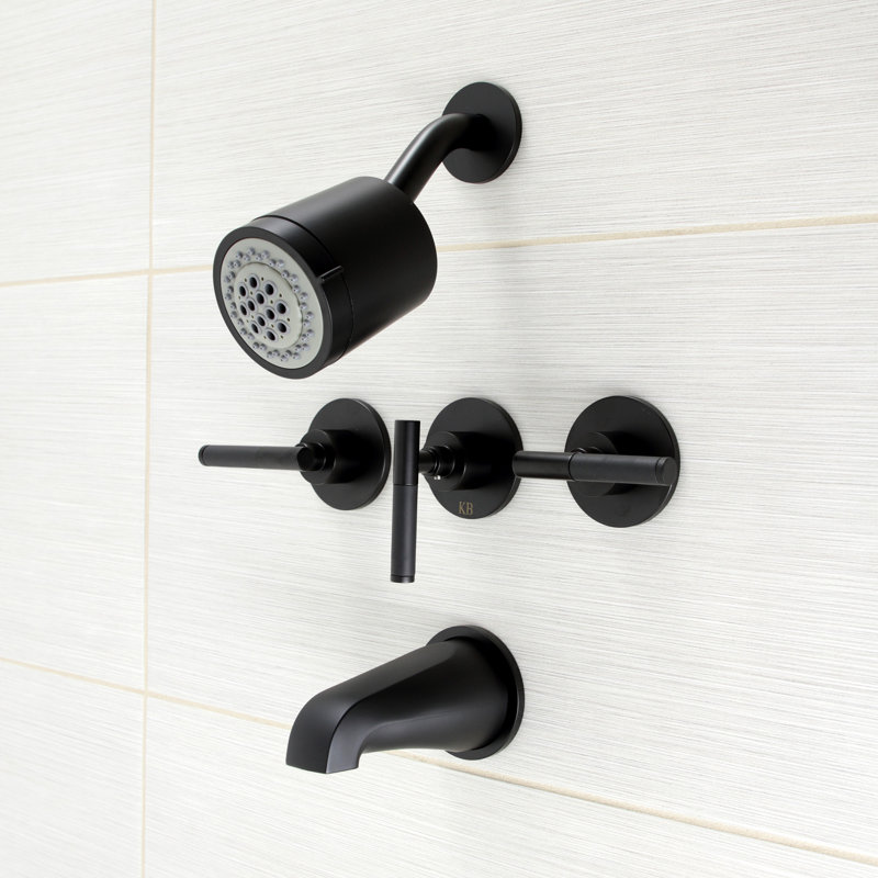 Kingston Brass Kaiser Triple-Handle Tub and Shower Faucet, Matte Black