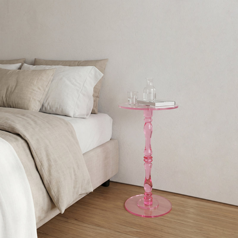 Table d'appoint 17,7 po en acrylique, table de bout ronde en spirale sculptée avec base stable pour le salon, Pink