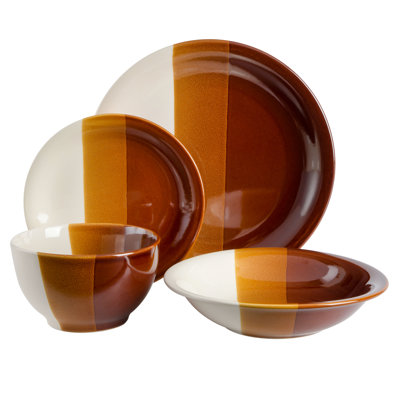 Gibson Home Autumn Canopy Stoneware Double Bowl Plates And Bowls Dinnerware Set