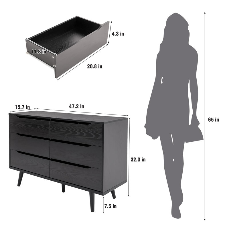 Commode 6 tiroirs Jhelani, Noir, noir, noir, noir