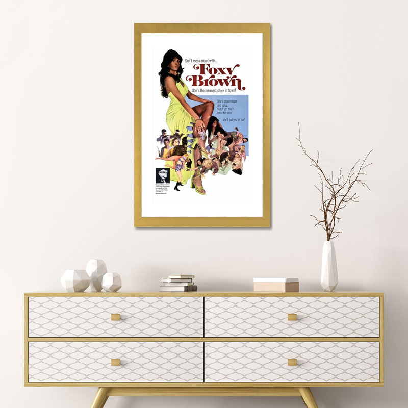 Foxy Brown Film Poster, White, 24'' H x 16'' W x 1'' D, Gold Paper