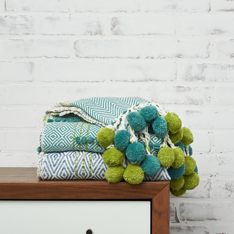 Highland Geometric Pom-Pom Throw Blanket