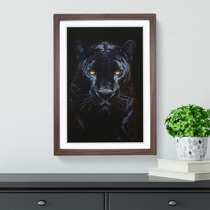 Panther Contemporary - Single Picture Frame Print on Wood, 46cm H x 34cm W x 2cm D, Walnut 