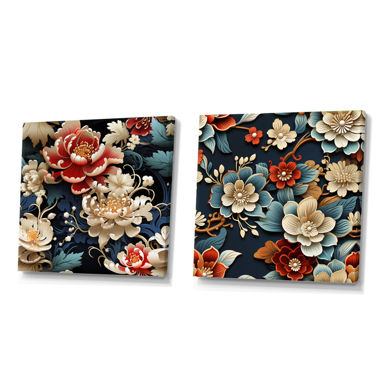 Veney - Ensemble de 2 collages carrés floraux, H 16 po x l 33 po, Toile tendue