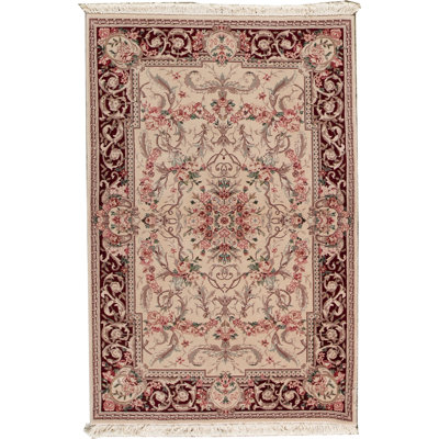 Tapis beige et vin noué à la main de haute qualité