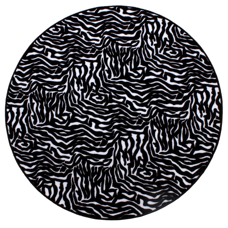 Animal Print Black Indoor / Outdoor Area Rug, Round 2'